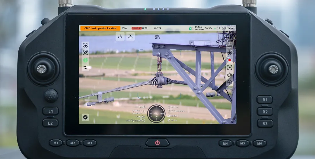 Inspection data archiving interface showing EO and IR imagery exported for power line maintenance analysis