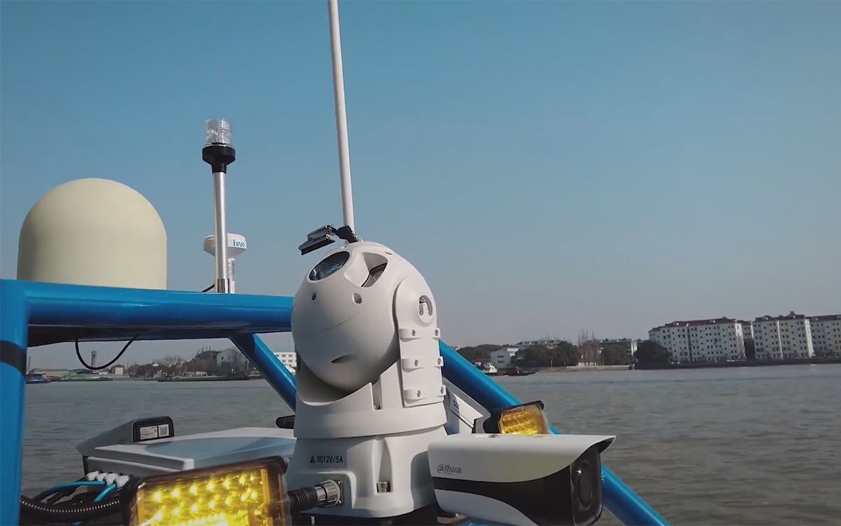 eSV unmanned vessel collaborating with aerial drone for joint patrol operation