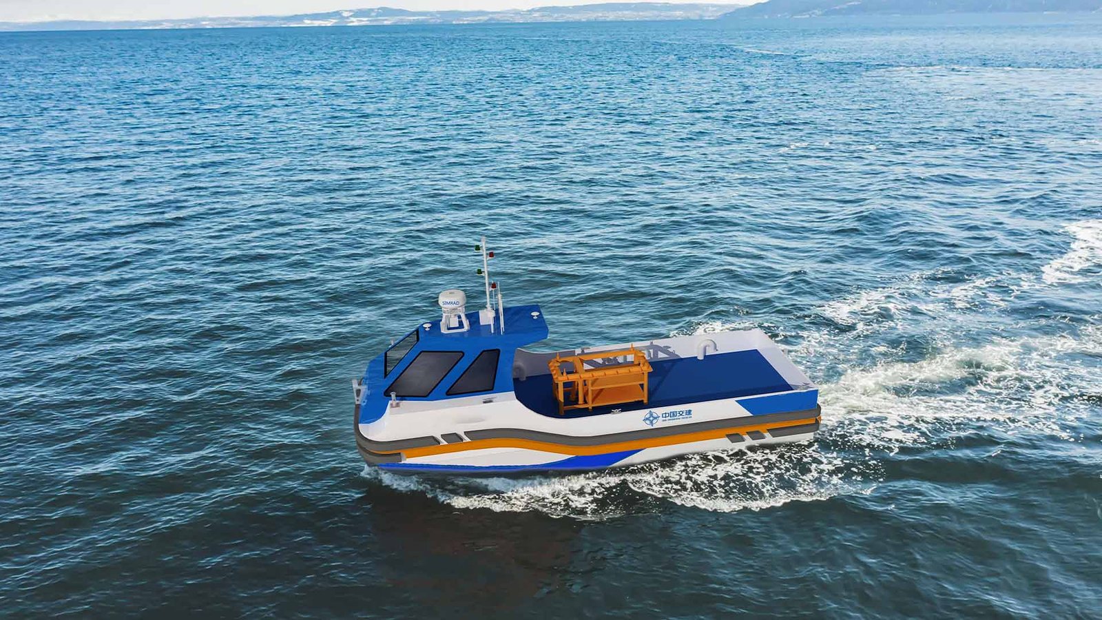 eSV unmanned surface vessel patrolling on calm waters during dawn mission