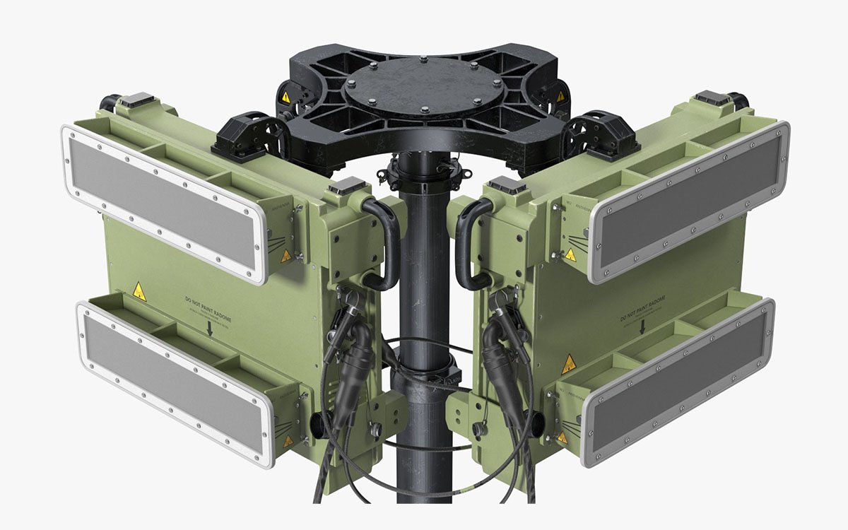 Multi-face phased array layout providing 360-degree azimuth coverage for UAV detection