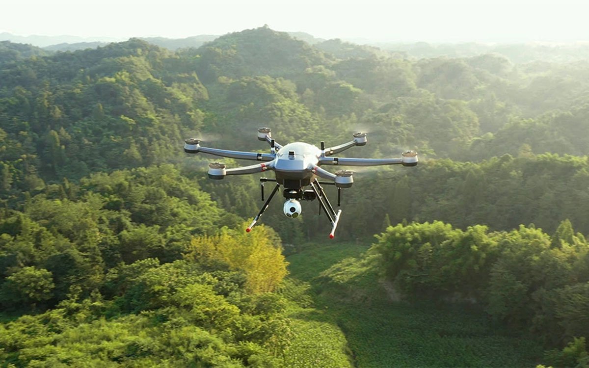 EX6 heavy-lift drone maintaining stable hover in crosswind